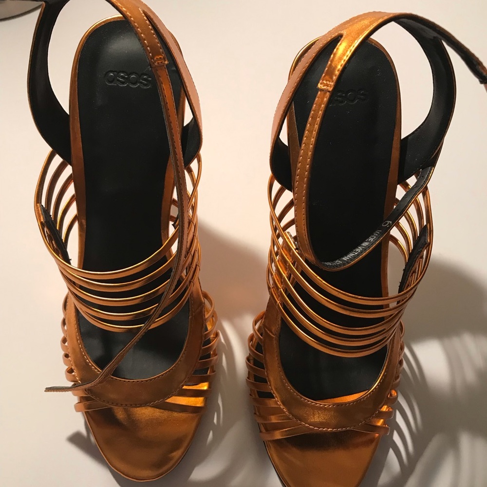 ASOS burnt orange/golden caged heel.